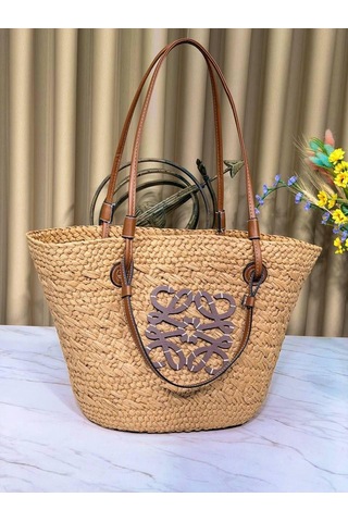 Gesshop Kadın Sepet Hasır Günlük Plaj Çanta Kahverengi