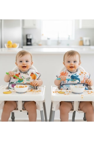 Yorni 2 Adet Ekonomik Set, 6-24 Ay Zoo Ve Sea Desen, Sıvı Geçirmeyen, Cepli, Cırtlı Mama Önlüğü, Önlük Beyaz