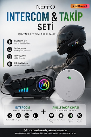 V10 5.3 Motosiklet Kask Intercom + Akıllı Takip Cihazı Seti Hd Ses Su Geçirmez İos & Android Uyumlu