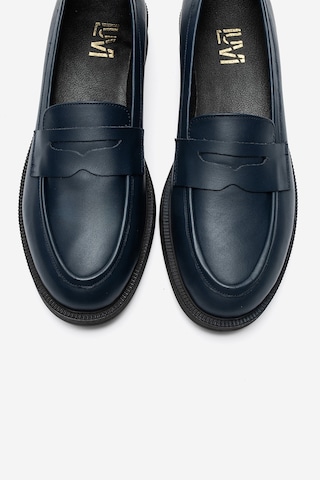 Luvishoes Luvi Shoes Pline Laci Cilt Hakiki Deri Kadın Loafer Ayakkabı Lacivert