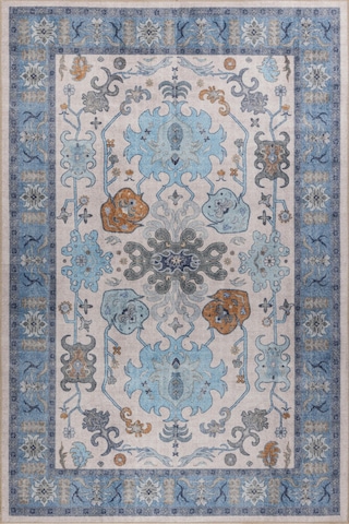 Foldy Vintage Desenli Dokuma Taban Dekoratif Mavi Halı Fl 40 Mavi 4
