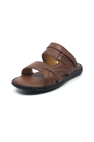 Luis Figo %100 Hakiki Deri Ortopedik Erkek Büyük Numara Sandalet Terlik 40-48 Taba