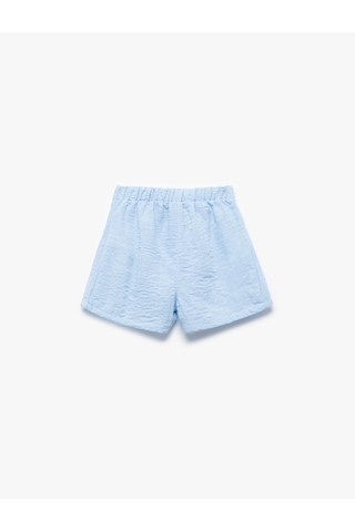 Koton Pile Detaylı Beli Lastikli Dokulu Mini Şort Mavi 5skg40171aw Mavi