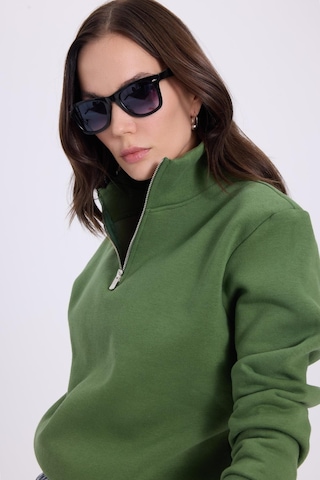 Tudors Kadın Relax Fit Rahat Kesim Pamuklu İçi Polarlı Yarım Fermuarlı Yeşil Dik Yaka Sweatshirt-41659 Yeşil
