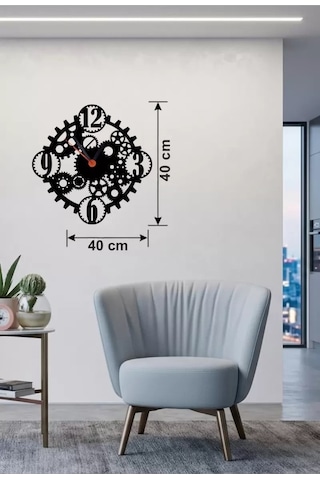 Mey İthalat Mekanik Dişli Çark Tasarım Ahşap Duvar Saati - 40x40 Cm Steampunk Dekor