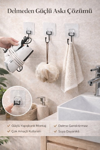 Alper Banyo Siyah Güçlü Yapışkanlı Askı Ve Duvar Kancası 1 Adet