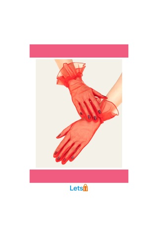 Letsii Kısa Boy Likralı Güpürlü Yetişkin Tül Eldiven Kırmızı Çok Renkli