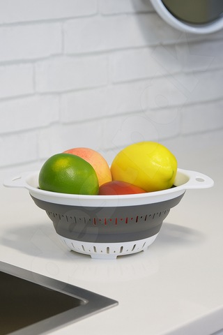 Yer Kaplamaz Katlanır Yuvarlak Süzgeç - Katlanabilir Yuvarlak Yıkama Süzgeci - Akordiyon Süzgeç Beyaz - Gri