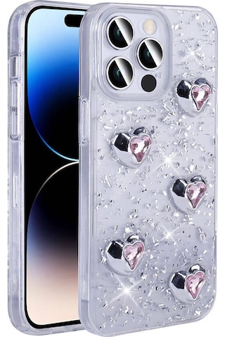 Goocamp Apple Uyumlu iPhone 14 Pro Max Kılıf Airbagli Simli Arka Yüzey Işıltı Silikon Kapak - Bey N/a