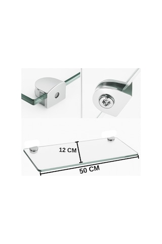 Pleksi Hayalet Raf 8mm Banyo Mutfak Düzenleyici Metal Bağlantılı Şeffaf Raf - 50 Cm