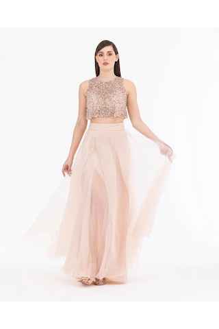 Şifon Boncuk İ Şlemeli İ Ki Parça Abiye-ten Ten