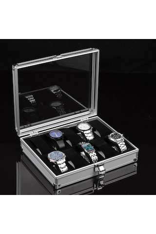 12 Yuvalı Mücevher Saati Ekran Saklama Kutusu Dikdörtgen Alüminyum Alaşımlı Saat Kutusu Tutucu Özellikleri: 26 21 6.7cm