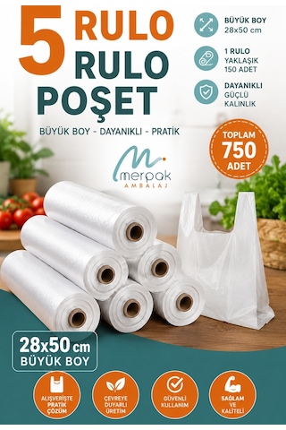 Rulo Poşet Büyük Boy X5 Rulo Market Manav Poşeti Atlet Poşet Çöp Poşeti
