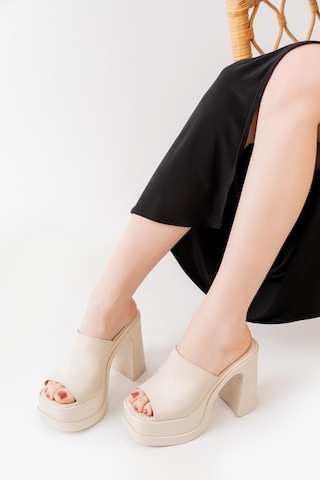 Asmi Shoes Kadın Geniş Bantlı 12cm Ortapedik Platform Terlik Krem Krem