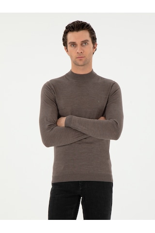 Cacharel Vizon Slim Fit Kaşmir İpek Karışımlı Çeyrek Balıkçı Yaka Triko Kazak Kahverengi