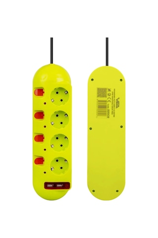 Vea Ve-e40usb 4 Lü 2 Usb'li 1.5 Metre Ayrı Anahtarlı Grup Priz Uzatma Kablosu 3860 Watt 16 Amper