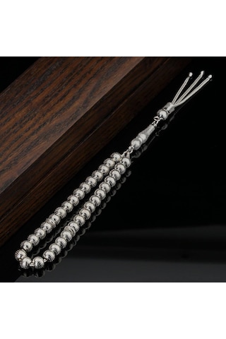 925 Ayar Gümüş Küre Kesim Nokta İşlemeli Tesbih