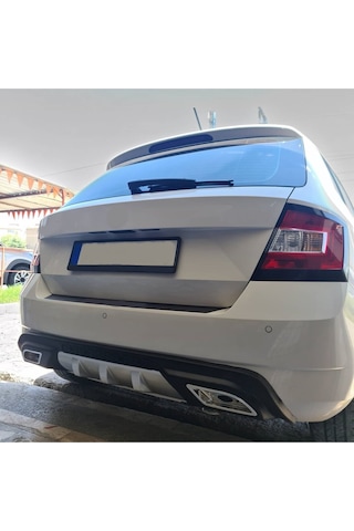 Skoda Fabia Uyumlu Body Kit Difüzör 2 Çıkış Gri Kare