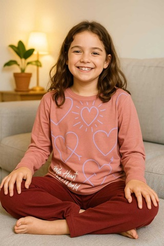 Çocuk Pijama Takımı %100 Pamuk Mor