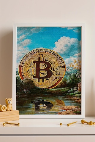 Bitcoin Gold Kripto Para Çerçeveli Tablo Modern Finans Sanatı Modifiye Sanat