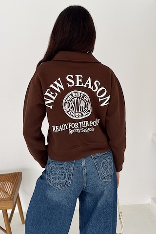 Noa & Noa Kadın Baskılı Oversize Sweatshirt Sporty Season 1992 Kahverengi