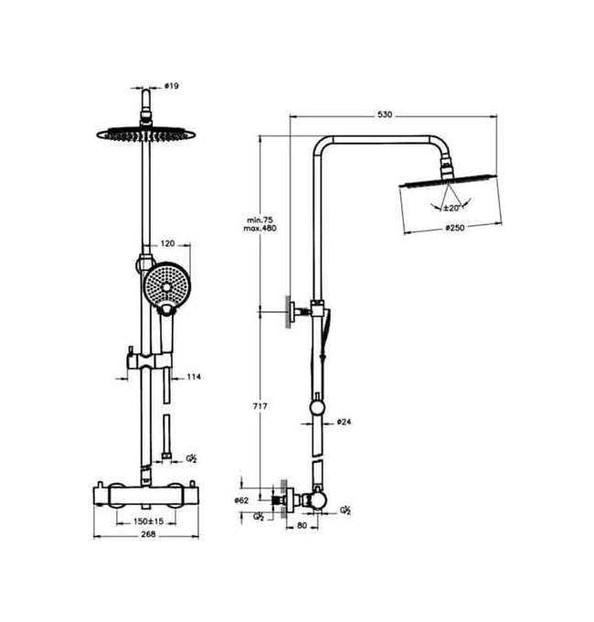 Artema Aquaheat A47201 Bliss 250 Termostatik Duş Kolonu Krom