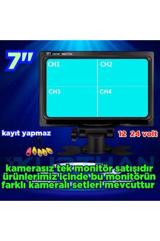 Kayıtsız 4 Kanallı 7 İnç Monitör 12 24 Volt Kamerasız
