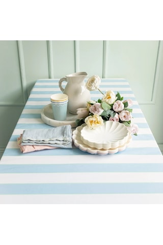Meri Meri - Pale Blue Stripe Tablecloth - Soluk Mavi Çizgili Kağıt Masa Örtüsü