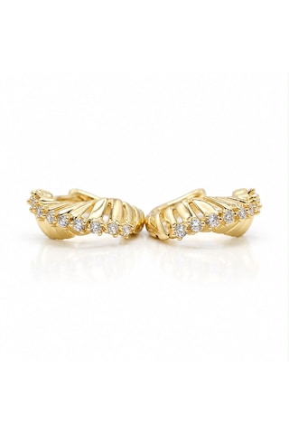 Zirkon Taşlı Yelpaze Model Çelik Halka Küpe Gold Renk Gold Altın