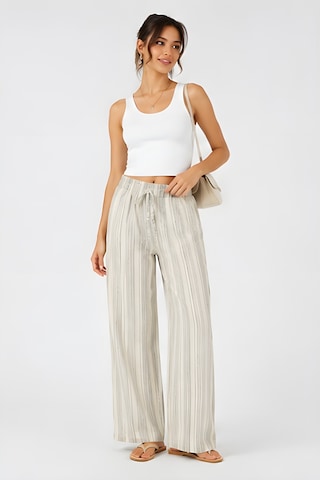 Lili Woman Kadın Yüksek Bel Çizgili Keten Karışımlı Relax Fit Pantolon E.kp01 Ekru