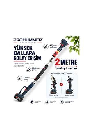 Prohummer Phm012 Akülü Profesyonel Teleskopik Kollu 4lü Bahçe Seti - Dal Budama Makası, Dal Budama Testeresi, Çim Biçme Makinesi Ve 2mt Uzatma Kolu 21v 3ah
