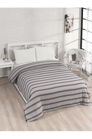 Pamuklu Gri Çarşaflı Lastikli Çarşaflı Pike Takımı 200x230 Kahverengi