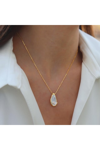 İstiridye İncili Damla Gold Gümüş Set Gümüş