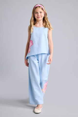 Defacto Wıde Leg Geniş Paça Açık Mavi Çiçekli Pantolon Kız Çocuk H9946a826hsbe745 Mavi-be745