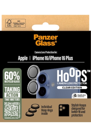 Panzerglass Hoops Apple Uyumlu iPhone 16 16 Plus Şeffaf Kamera Lens Koruyucu