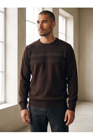 Maccali Erkek Kahve Büyük Beden Pamuklu Kışlık Desenli Sweatshirt Kahverengi