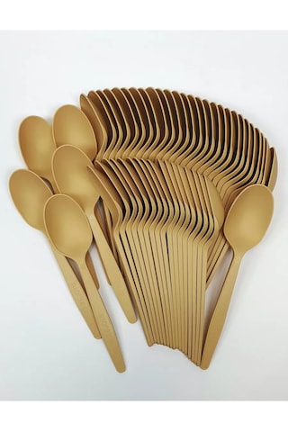 Klık-pıknık 50 Adet Tek Kullanımlık Kaşık Mısır Nişastası Kremalı Renk 234541677 100 adet