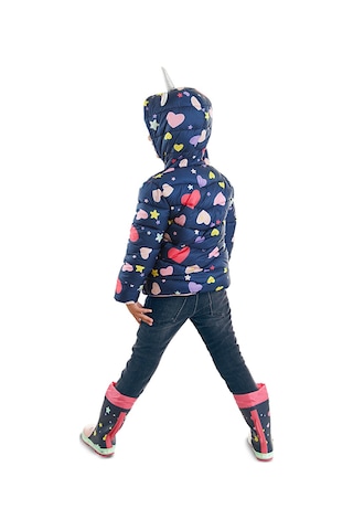 Denokids Unicorn Kız Çocuk Su İtici Kapüşonlu Şişme Mont Lacivert Çok Renkli