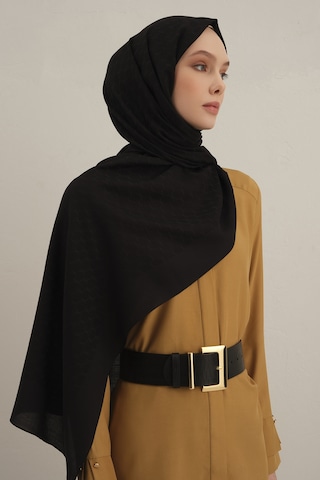 Siyah Link Desen Bambu Cotton Şal 01 Siyah