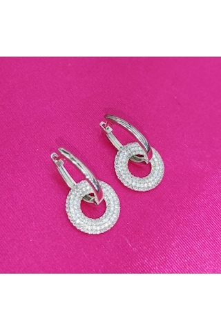 Oriental Kuyumculuk Jewellery Iç Içe Geçmiş Taşlı Halka Gümüş Küpe Gümüş