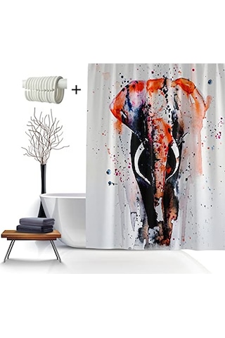 Ayrex Dijital Baskılı Banyo Perdeleri Yüksek Kaliteli Polyester Kumaş Banyo Perdesi Fil Desen Duş Perdesi Solmaz Su Diğer