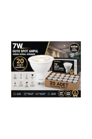 20 Adet 7w Gu10 Led Spot Ampul 4000k Doğal Günışığı 220v Enerji Tasarruflu Tavan Spot Ampul Paketi