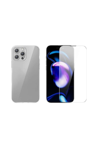 Baseus iPhone Uyumlu 15 Pro Schott Serisi Şeffaf Silikon Kılıf + Tempered Ekran Koruyucu Set- 5775