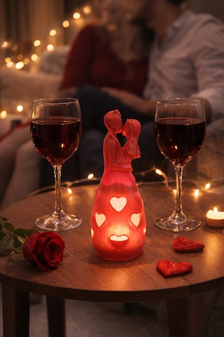 Romantik Çift Figürlü Epoksi Mumluk Kalp Detaylı Dekoratif Mum Lambası & Sevgili Hediyesi Alternatif Başlıklar Kırmızı