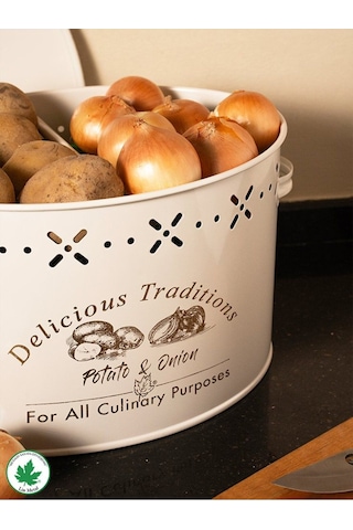 Lin Metal Büyük Boy Bölmeli Lüx Metal Patates Soğan Kovası - Krem