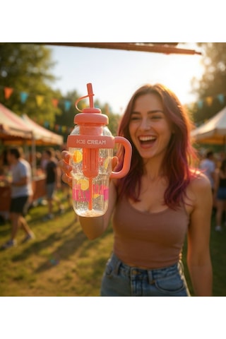 1300 Ml Kulplu Suluk Matara Detox Ve Soğuk İçecek Şişesi Pipetli Suluk Taşınabilir Bpa İçermez Yavruağzı