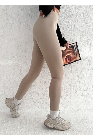 Kadın Içi Polarlı Fitilli Yüksek Bel Toparlayıcı Tayt Bej