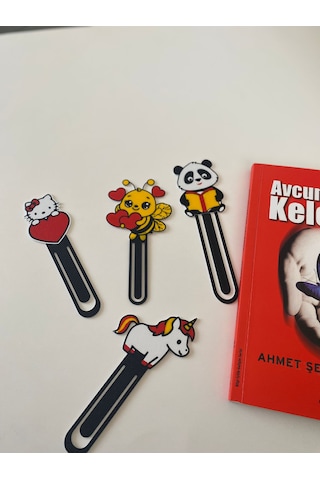 4'lü Kitap Ayracı Seti Panda Arı Unicorn Hello Kity Figürlü Klips Ayraç