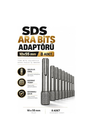Sds Plus 8 Adet 10x55 Mm Ara Bits Adaptörü Matkap Uç Dönüştürücü