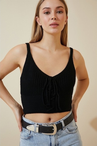 Kadın Siyah Önü Bağcıklı Bluz-Siyah